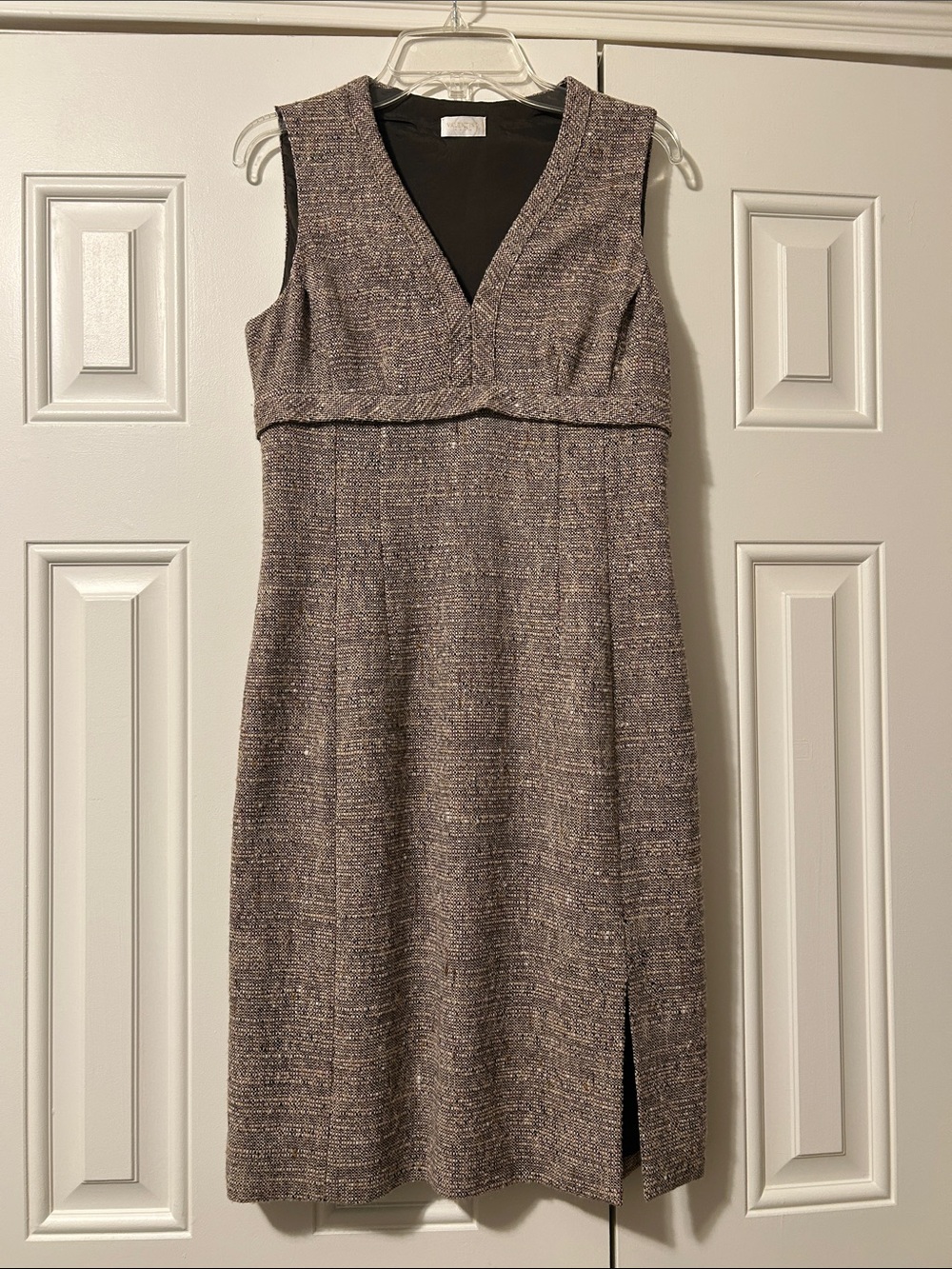 Valentino Beige Tweed Sleeveless V-Neck Dress Sz S